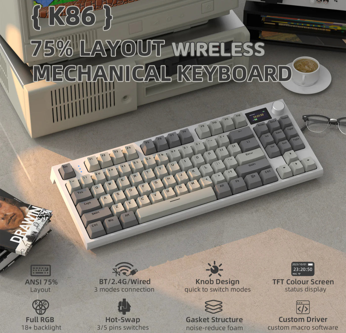 ATTACK SHARK K86 Wireless Mechanical كيبورد - NOCT.X